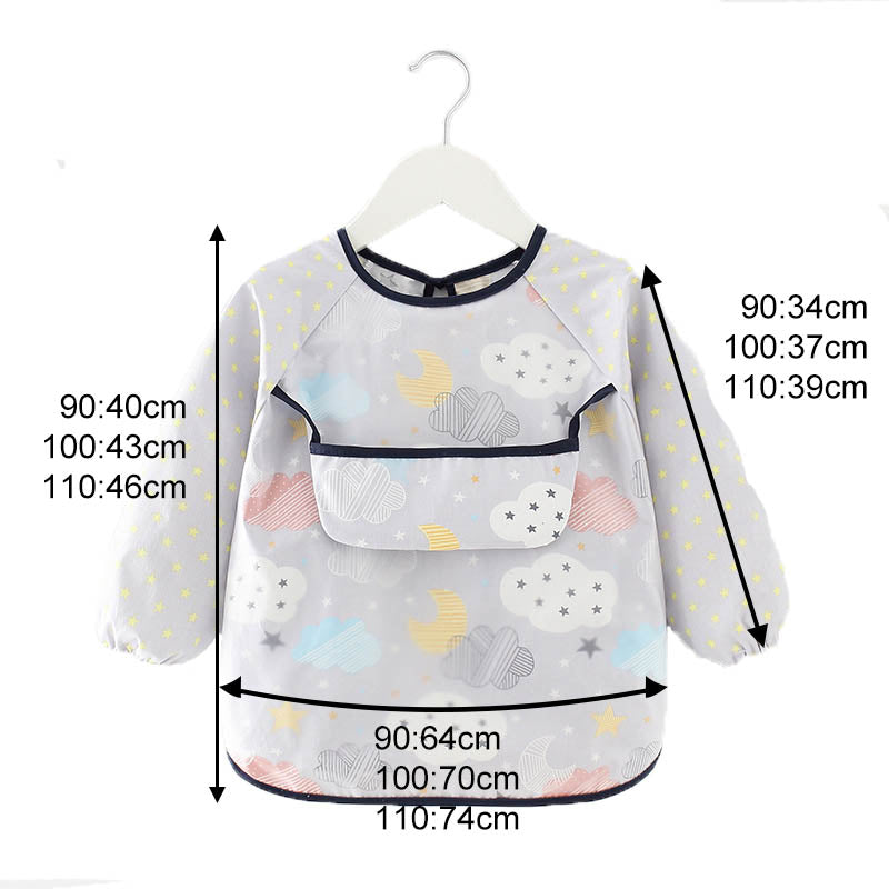 Kids Waterproof Art Smock Cartoon Long Sleeve Aprons with Bib-Clouds