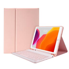 Keyboard Case For iPad Ultra Thin 7 Color Backlit Wireless Keyboard with Pen Slot-Pink