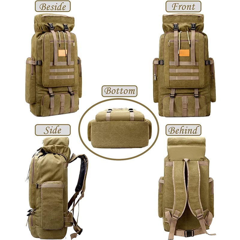 80L Outdoor Tactical Backpack Large Capacity Waterproof Backpack for Camping Hiking-Khaki