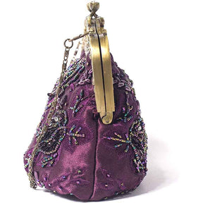 Womens Beaded Party Clutch Vintage Rose Purse-Purple