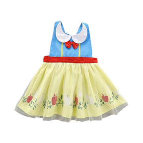 Girls Princess Apron Strap Dress Backless Smock-Snow White