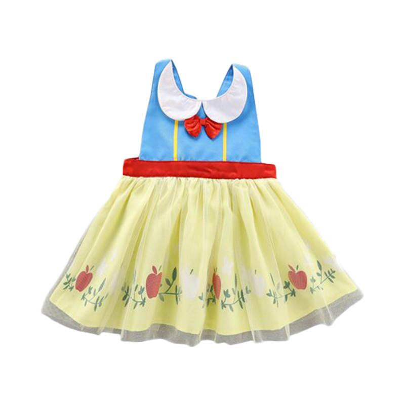 Girls Princess Apron Strap Dress Backless Smock-Snow White