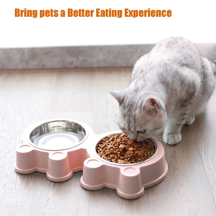 Macaron Double Dog Cat Bowls Cute Modeling No-Slip Stainless Steel Pet Bowls-Pink