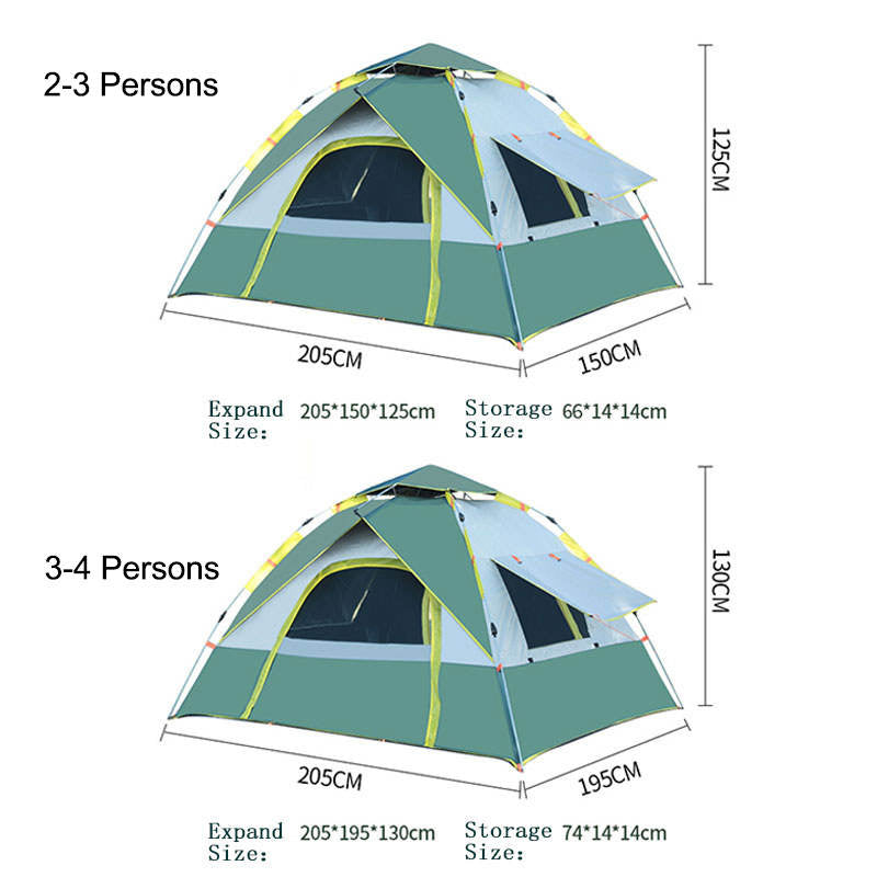 Family Instant Pop Up Tents Waterproof & Windproof for Camping-Green