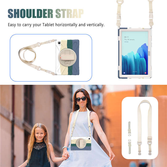 Samsung Tablet Case With Pencil Stand+Rotating Stand+Shoulder Strap For Tab A7 10.4 T500/T505/T507/T505N-Green