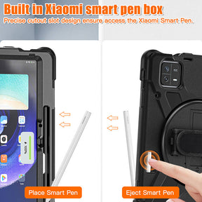 Onepiece Tablet Case for Xiaomi Pad 6 Rugged Lightweight Cover with Handle Strap Shoulder Strap -Black