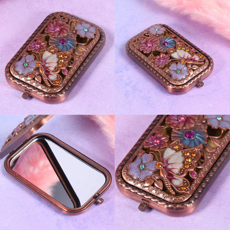 Home & LivingAntique Butterfly Flower Foldable Makeup Mirror-Red