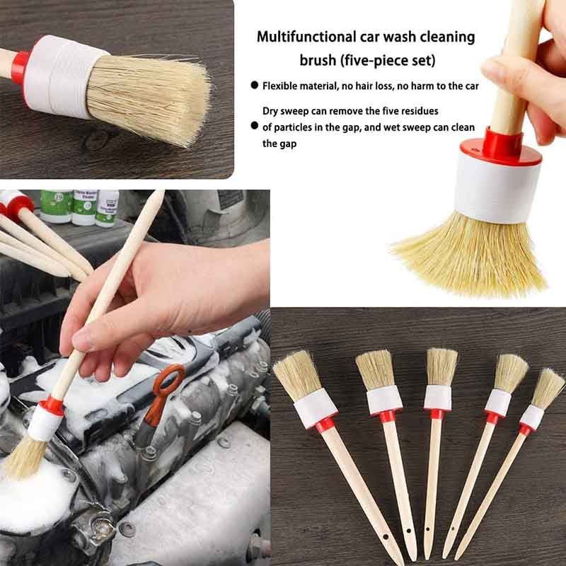 10Pcs Car Detailing Brush Set Boars Hair Detailing Brushes for Cleaning Wheels Interior Exterior Leather