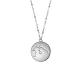 12 Constellation Coin Disc Silver Necklace Engraving Astrology Pendant-Aquarius