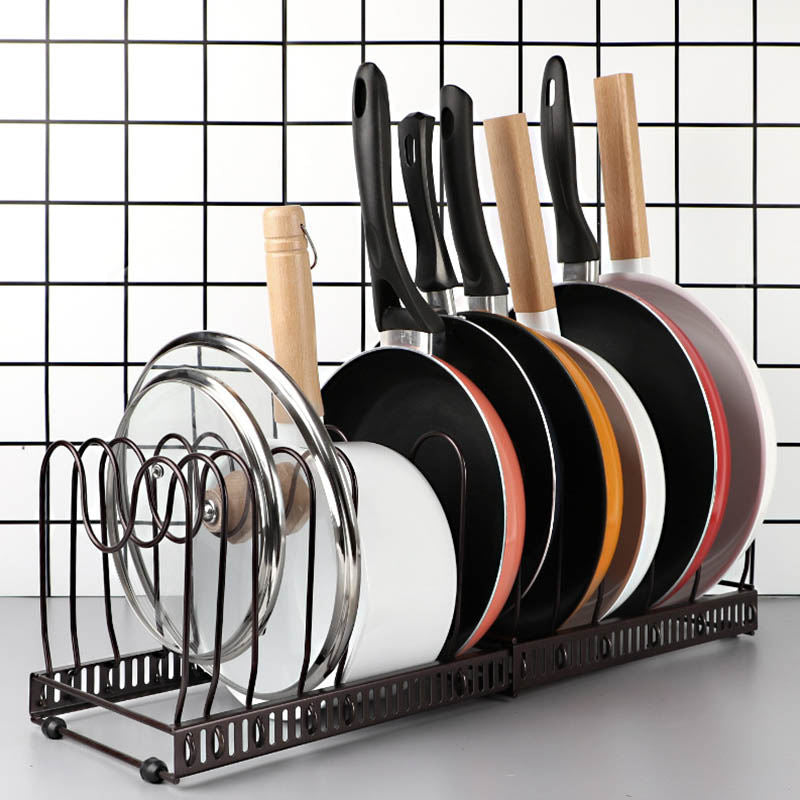 Expandable Pot Organizer Rack 10 Dividers Adjustable for Kitchen-Bronze