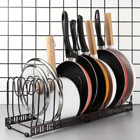 Expandable Pot Organizer Rack 7 Dividers Adjustable for Kitchen-Bronze