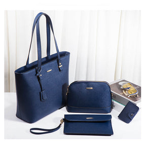 Women Retro Large Capacity Four-piece Sets Handbags Shoulder Bags Tote-Dark Blue