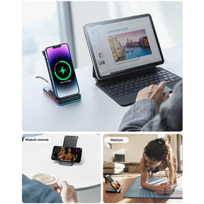 3 in 1 Wireless Charging Station Foldable Double Coil for iPhone 14 AirPods Apple Watch 7 SE 6