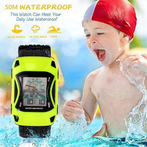 Kids Waterproof Sports Watches Digital LED Car Shape Watches-Green