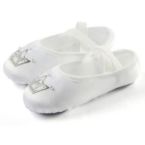 Ballet Shoes for Girls Soft Leather Satin Flat Gymnastic Shoes-White