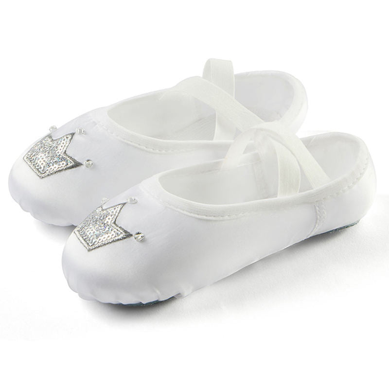 Ballet Shoes for Girls Soft Leather Satin Flat Gymnastic Shoes-White