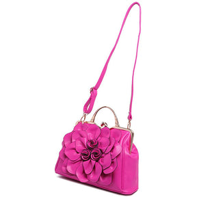 Womens Rose Flower Evening Clutches Formal Party Totes Shoulder Bag-RoseRed