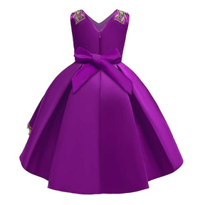 2-9 Years Flower Girls Dress Wedding Party Embroidered Dress-PurpleGold