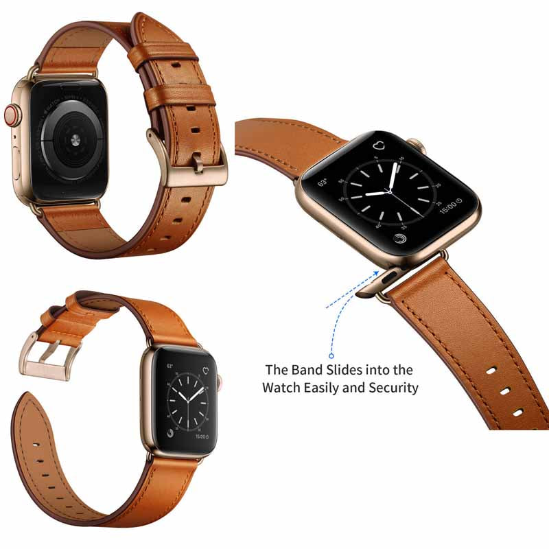 Classic Watchband Cowhide Suitable for iWatch Ultra Series 8 SE 7 6 5 4 3 2 1-Black-Brown