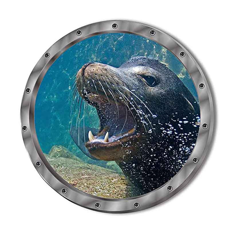 Removable 3D Under The Sea Nature Scenery Decor Submarine Window Sea Lions Wall Sticker