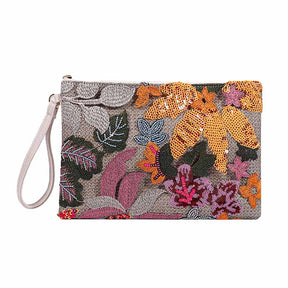 Women Clutches Embroidery Sequins Design Straw Bag for Vacation-Orange