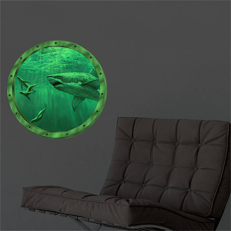 Creative Removable Glow in The Dark Ocean View Wall Decals Shark Submarine Window Wall Sticker