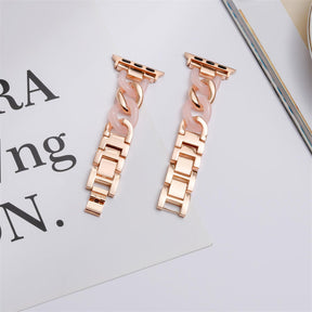 Fashion Resin Watch Band Bracelet Stitching Strap for Apple Watch Series SE/6/5/4/3/2/1-RoseGold+Pink