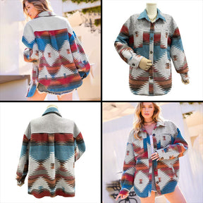 Aztec Shacket Jacket for Women Wool Blend Retro Loose Shirt Tops