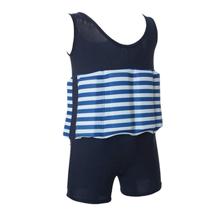 Kids Removable Floatation Swimsuit Baby Float Suit Swim Vest One Piece Swimwear-Blue And White Strips