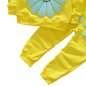 Baby Girls 2 Pcs Sunflower Clothes Set Long Sleeve Top And Pants Outfits-Yellow