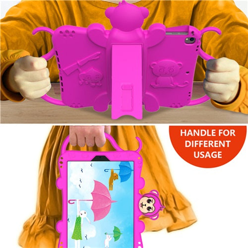 Monkey iPad Case+Neck Strap Cartoon Kids Anti-fall Protective Cover For Samsung Galaxy Tab A 10.1inch£¨2019£©T510/T515-Hot Pink