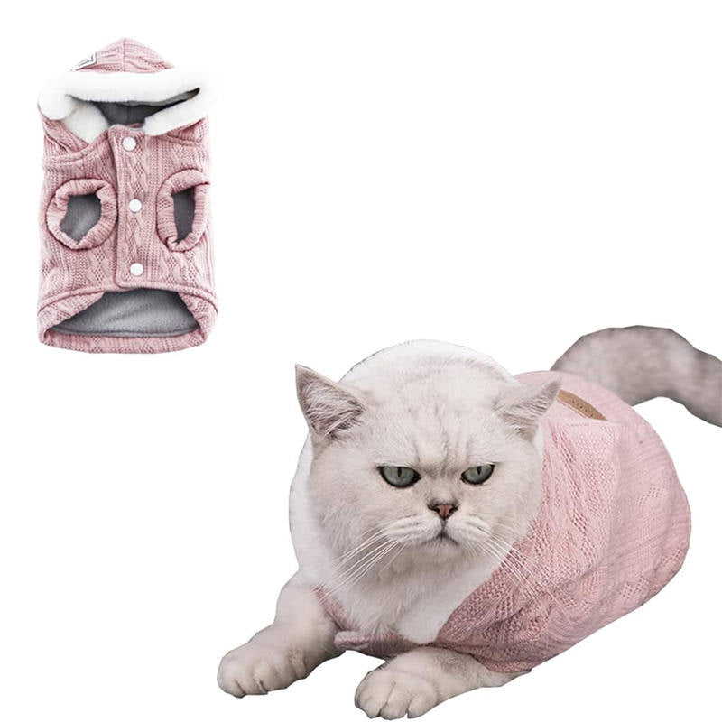 Cat Sweater with Hats Dog Hoodies Puppy Winter Coat Cold Weather Clothes-Pink