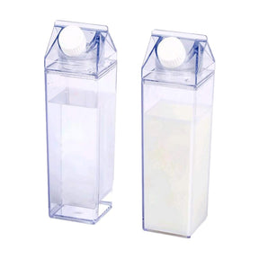 2 Pack Transparent Portable Milk Water Bottle Square Juice Cup for Outdoor Sports