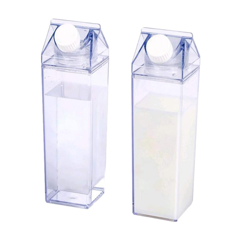2 Pack Transparent Portable Milk Water Bottle Square Juice Cup for Outdoor Sports