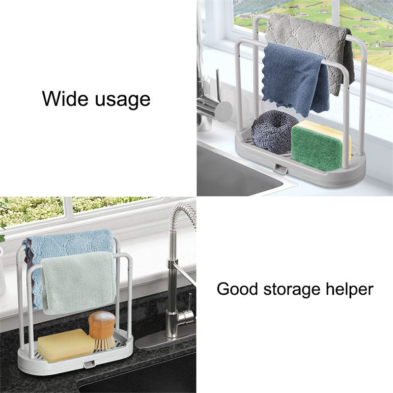Kitchen Drain Rack Tray for Sponge Dishcloth Brush Storage-Grey