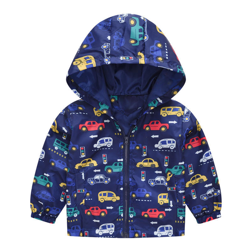 Boys Girls Cartoon Print Zip Lightweight Jacket Hooded Coats Casual Windbreaker-17