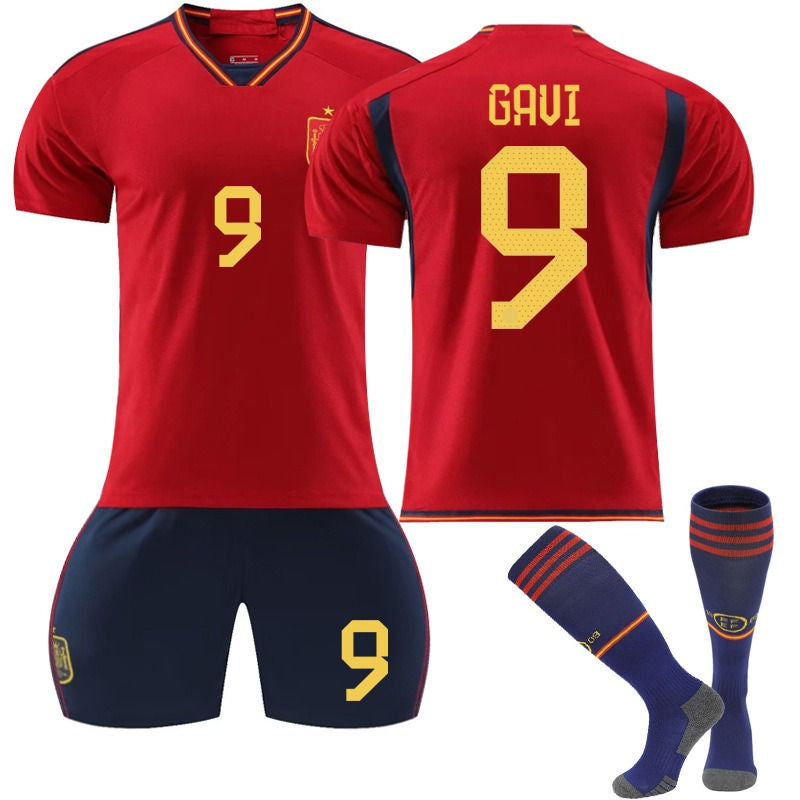 GAVI #9 Spain Home Jersey 2022/23 Soccer Jersey Kit Football T-shirt Set For Adult Kids