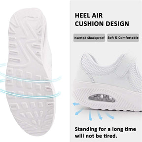 Women Casual Air Cushion Sneakers Velcro Mary Jane Shoes-White