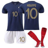 France Home Jersey 2022-23 MBAPPE #10 Soccer JerseyKids Adult 3-Pieces Jersey Kits