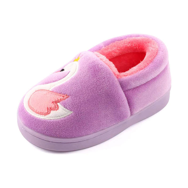 Boys Girls Warm Slippers Cartoon Kids Winter Indoor Household Shoes-Purple