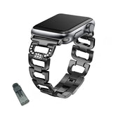 D Shape Stainless Steel Watch Band Adjustable Wristbands for Apple IWatch Series SE/1/2/3/4/5/6 For Women Men-Black