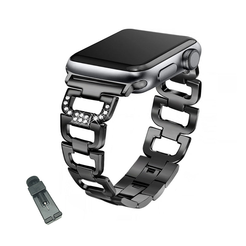 D Shape Stainless Steel Watch Band Adjustable Wristbands for Apple IWatch Series SE/1/2/3/4/5/6 For Women Men-Black