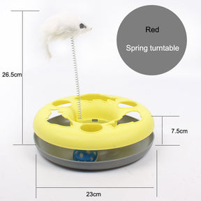 Interactive Cat Toy Scratching Spring Mouse Turntable with  Exercise Bell Balls-Yellow