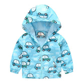 Toddler Boys Girls Cartoon Print Zip Jacket Hooded Trench Kids Casual Coats-4