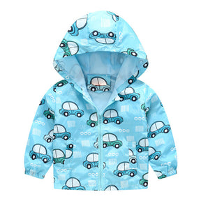 Toddler Boys Girls Cartoon Print Zip Jacket Hooded Trench Kids Casual Coats-4