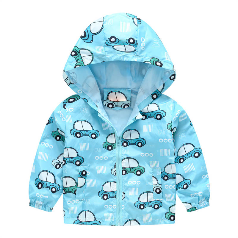 Toddler Boys Girls Cartoon Print Zip Jacket Hooded Trench Kids Casual Coats-4