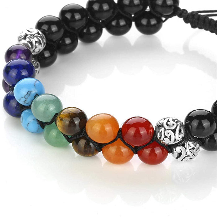 Bead Bracelet 7 Chakras Healing Crystals Bracelet Stone Beads Double Layer Bracelets-Black Agate Bracelet