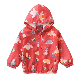 Girls Rain Jackets Lightweight Hooded Cotton Raincoats Windbreakers for Kids-RedBee