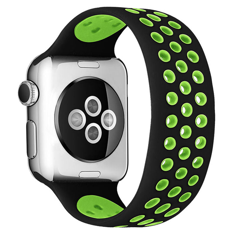 Sports Breathable Silicone Solo Loop Watchband for Apple Watch Series 6/5/4/3/2/1/SE-BlackGreen