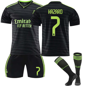 Real Madrid Second Away Jersey 2022-23 HAZARD #7 Soccer Jersey Kids Adult 3-Pieces Jersey Kits